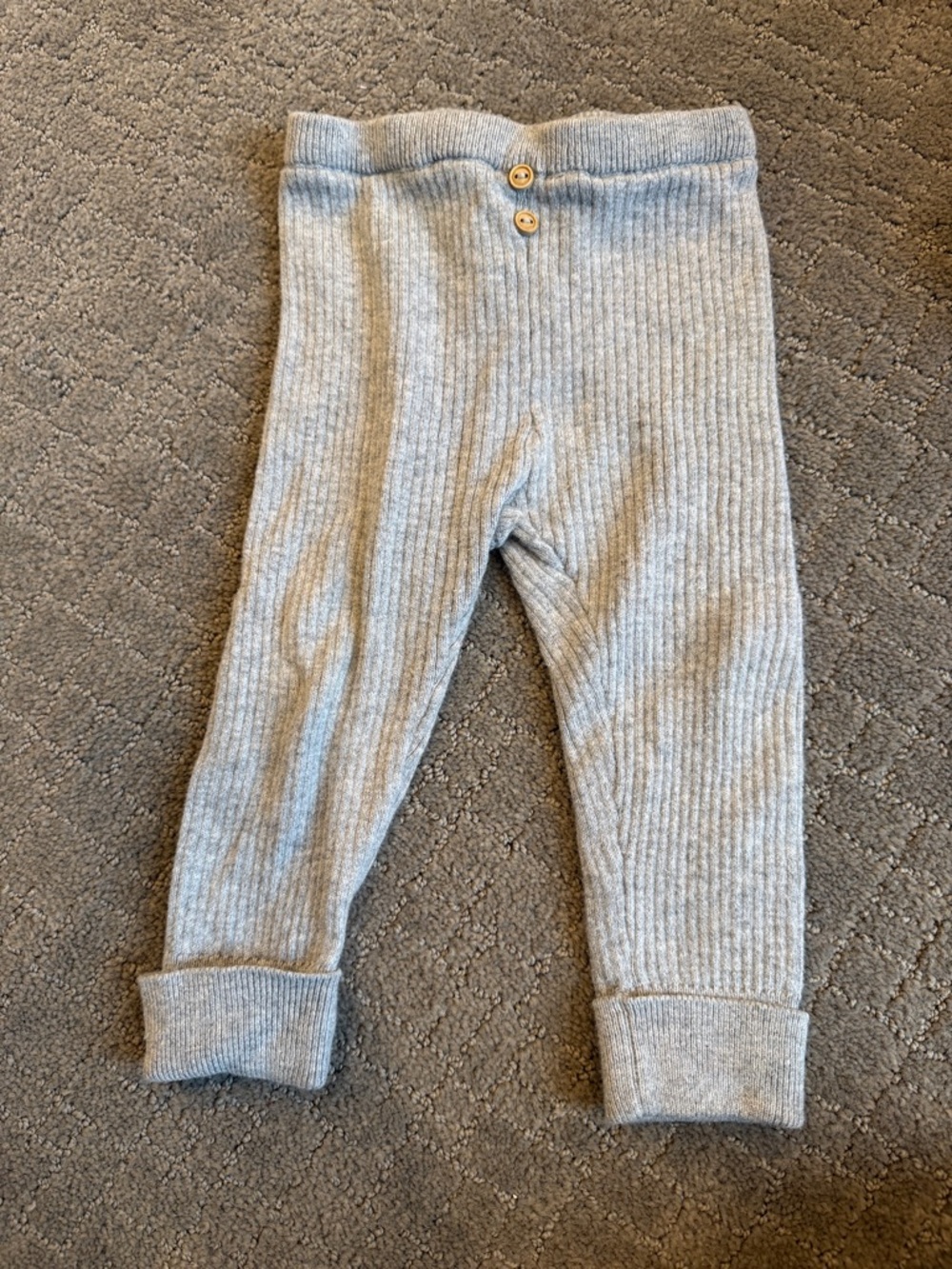 Zara Light Gray Ribbed Knit Leggings with Front Buttons